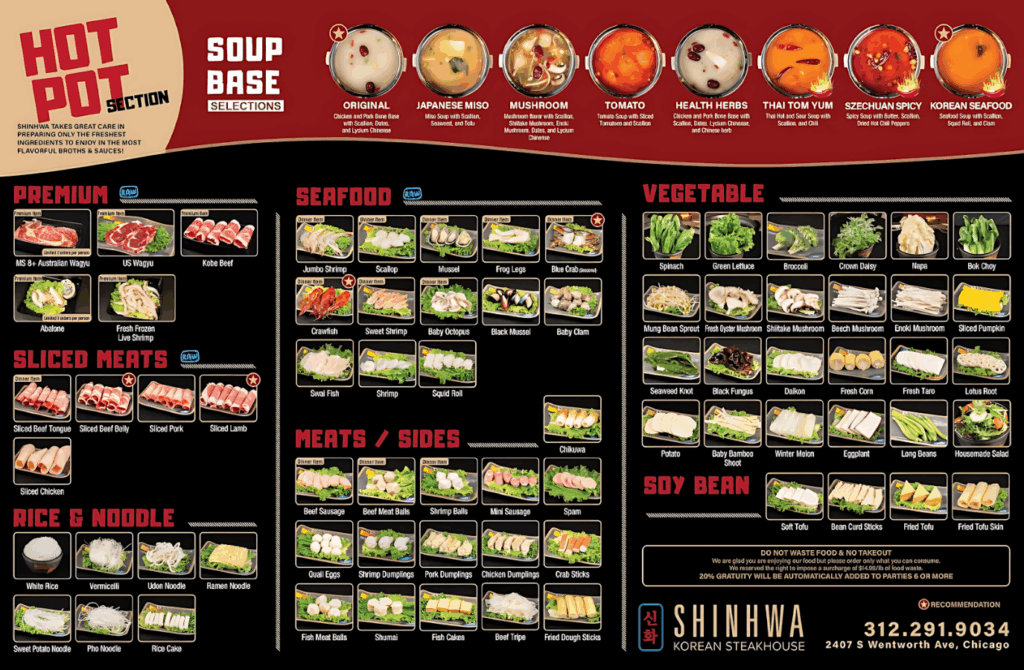 shinhwa korean steakhouse menu
